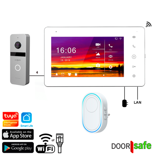 DS7569 PRO | HD internet deurbel met camera | Zilver of Zwart | 7" touchscherm | met WiFi gong | 4 draads | 2,4/5Ghz WiFi of Netwerkkabel | 32Gb