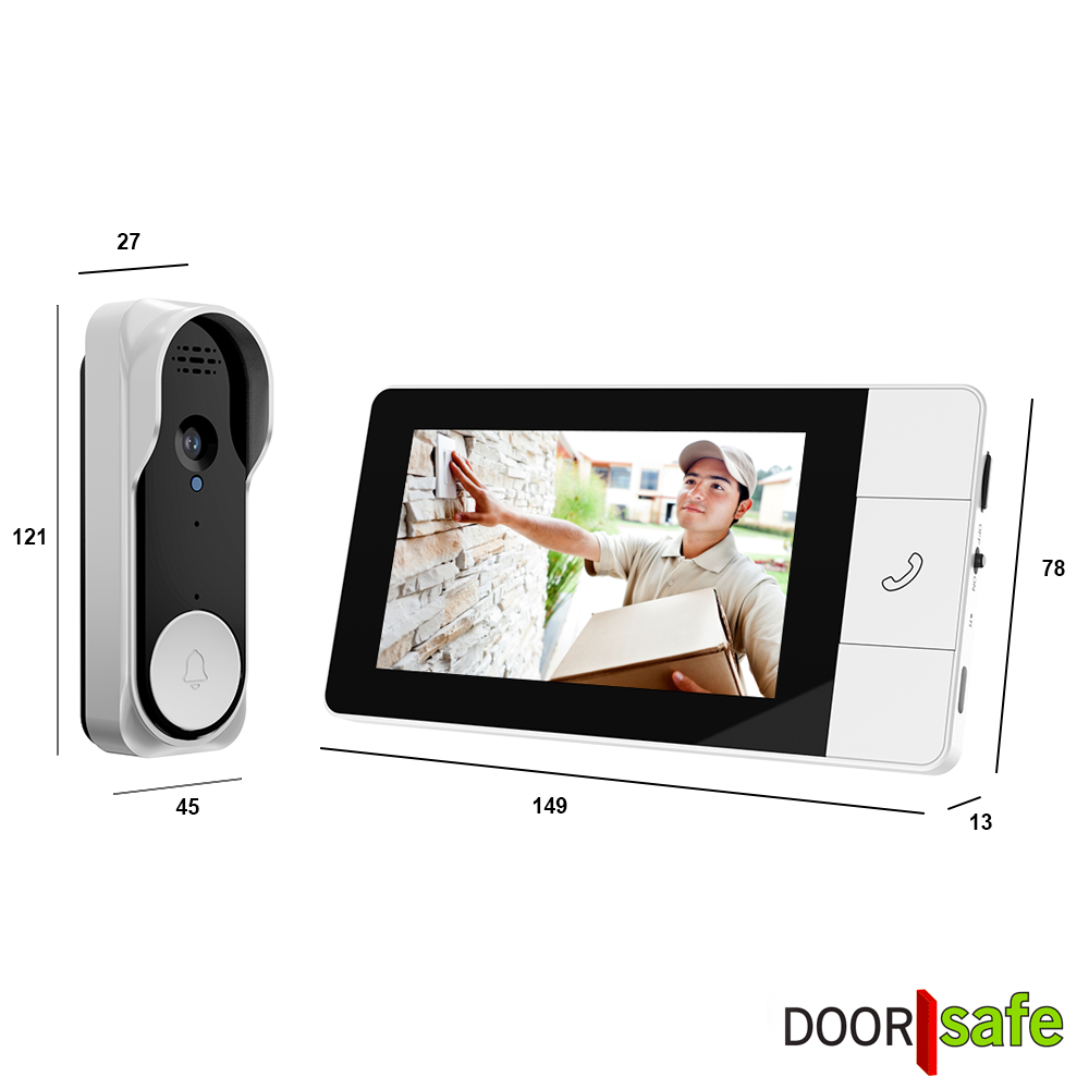 DS4140 BUDGET | draadloze camera deurbel | 4,3″ scherm | draadloos, standaard bereik (2,4Ghz) | Deurbel op 1000mAh accu | Laag resolutie beeld | Duplex audio | Geen bewegingssensor | Infrarood nachtzicht | Slot/poort/gong niet aansluitbaar | Geen monitoring | Opslag op SD-kaart in scherm van 16Gb - Image 2