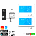 DS7703 PRO | HD internet deurbel met camera voor 2 appartementen of praktijk / kantoor aan huis | Zwart | 2x7 inch touch scherm | BUS | 2-draads van deurbel naar internet module, schermen via 2,4 Ghz WiFi of netwerkkabel | 32Gb
