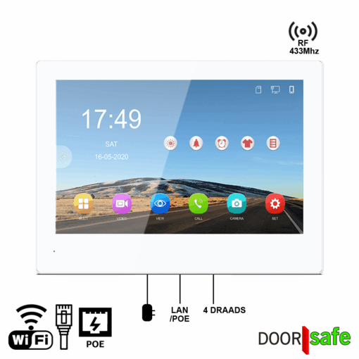 DS7899 | 8" inch touch scherm | 2.4/5Ghz WiFi / LAN Netwerkkabel | POE 802.3af | BUS | 4 draads | met ingebouwde RF433 Mhz zender | met QR code unlock | 32Gb
