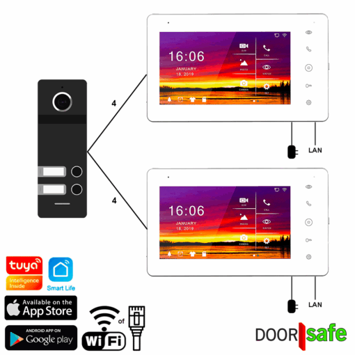 DS7568 PRO | HD internet deurbel met camera | Zilver of Zwart | 2 knops deurbel | 2 x 7" touchscherm | 4 draads | 2,4/5Ghz WiFi of Netwerkkabel | 32Gb