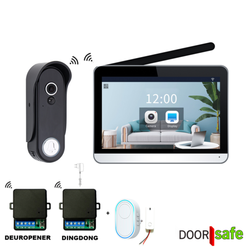DS4652 PRO | HD draadloze camera deurbel | draadloos, langer bereik (868Mhz) | 7" touch scherm | deurbel op stroom of uitneembare accu | met PIR bewegingssensor | met draadloze unlock module + draadloze DingDong module + draadloze zender + draadloze gong | 32Gb