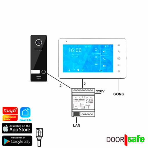 DS7700 PRO | HD internet deurbel met camera | Zwart | 7" touch scherm | BUS | 2-draads van deurbel naar internet module | internet module met internet verbinden via netwerkkabel  | 32Gb & NAS