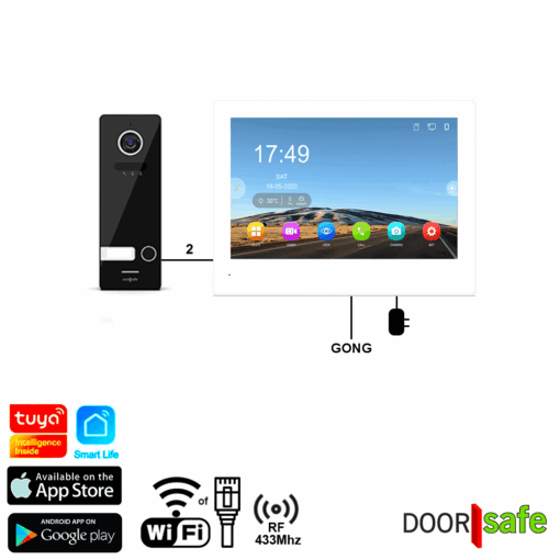 DS77018 | HD video deurbel met camera | 8" touch scherm | met internet & app mogelijkheid | zwart | 2-draads | BUS | 2-draads van buiten-unit naar scherm | scherm verbinden met internet via 2,4/5Ghz WiFi  | 32Gb & NAS