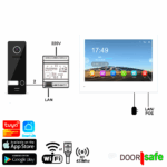 DS77038 | HD video deurbel met camera | 8" touch scherm | internet & app noodzakelijk | zwart | 2-draads | BUS | 2-draads van deurbel naar internet module | scherm met internet verbinden via 2,4/5Ghz WiFi of netwerkkabel | 32Gb & NAS (kopie)