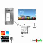 DS77728 | HD video deurbel met camera | 8" touch scherm | met internet & app mogelijkheid | Opbouw of inbouw | met RFID MiFare Chipreader | RVS | 2-draads | BUS | 2-draads van buiten-unit naar internet module en scherm | internet module met internet verbinden via netwerkkabel  | 32Gb & NAS