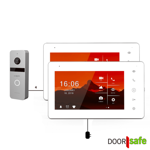DS7560 PRO | HD deurbel met camera | Deurbel in Zilver of Zwart | 2 x 7" touchscherm | 4 draads verbinding tussen deurbel en scherm | Zonder Internet | Opslag beelden in scherm op 32Gb SD-kaart