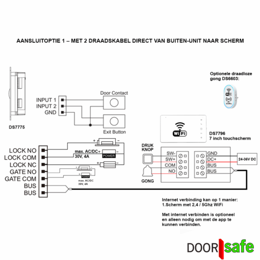 DS7717 PRO | Opbouw of Inbouw HD internet camera deurbel met MiFare Chipreader | RVS | 7" touch scherm | BUS | 2-draads van deurbel naar scherm | scherm verbinden met internet via 2,4 Ghz WiFi  | 32Gb & NAS - Image 16