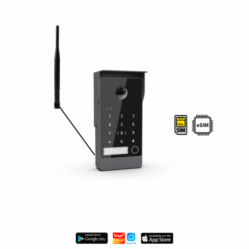 DS7900 | Opbouw HD 4G video deurbel met camera | met eSIM of een fysieke micro SIM kaart | met of zonder regenkap | met Keypad & RFID MiFare Chipreader | zwart | 1 knop